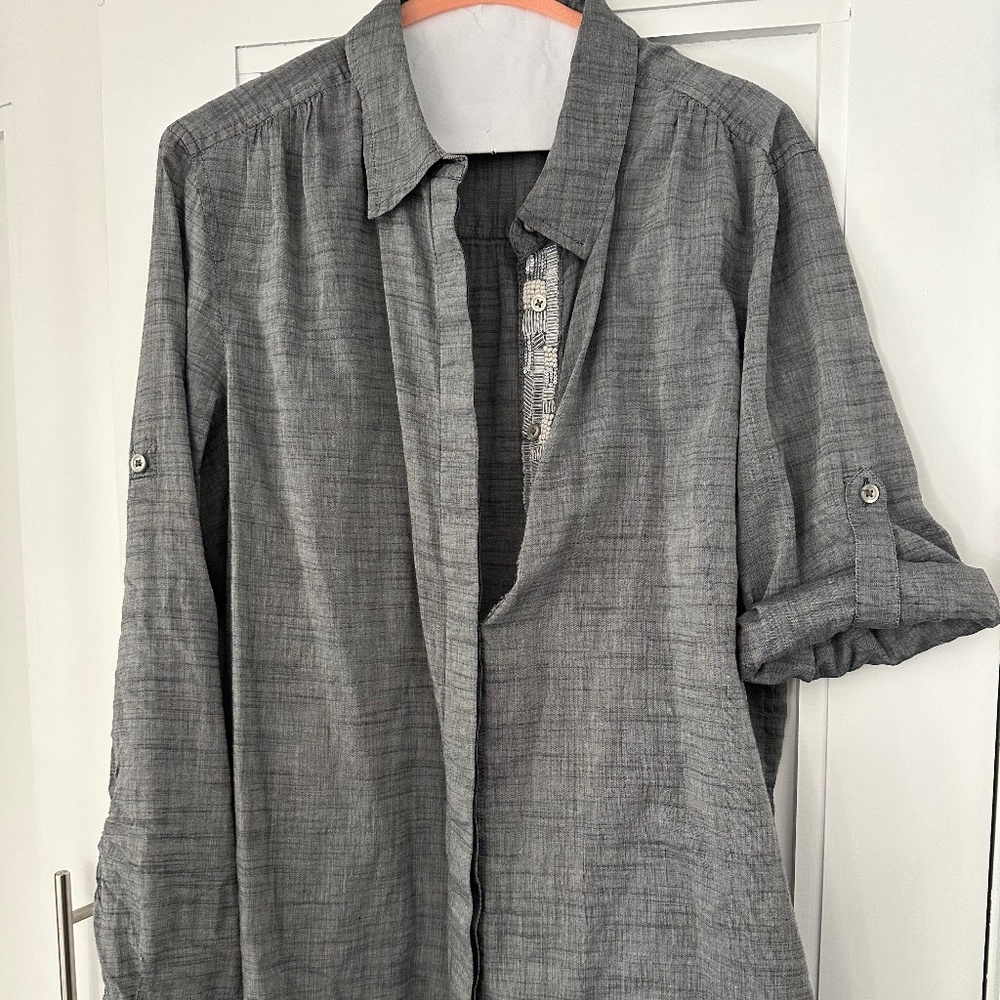 BR Heritage Collection Gray Button Down Beaded Sequin Shirt - XL